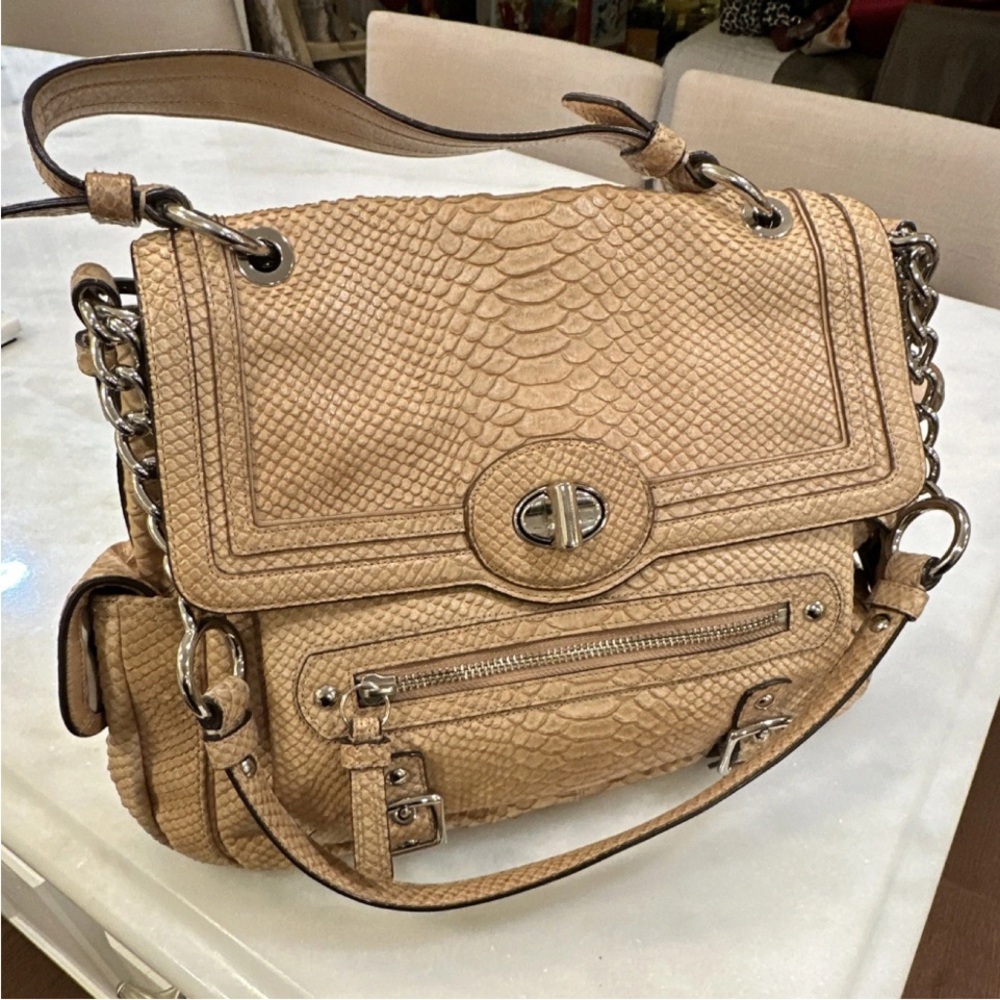 Coach Exotic Limited Edition Tan embossed Leather Women Satchel